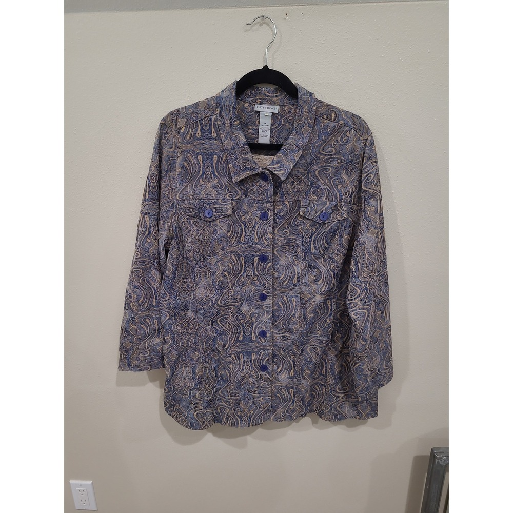 Catherines Women SZ 1X 18-20W embroidered paisley blue tan jacket blazer office
